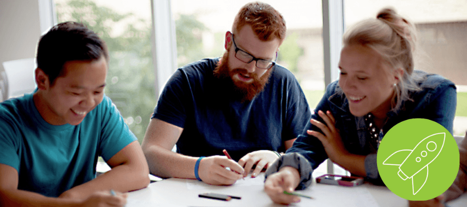 two girls and boy are studying