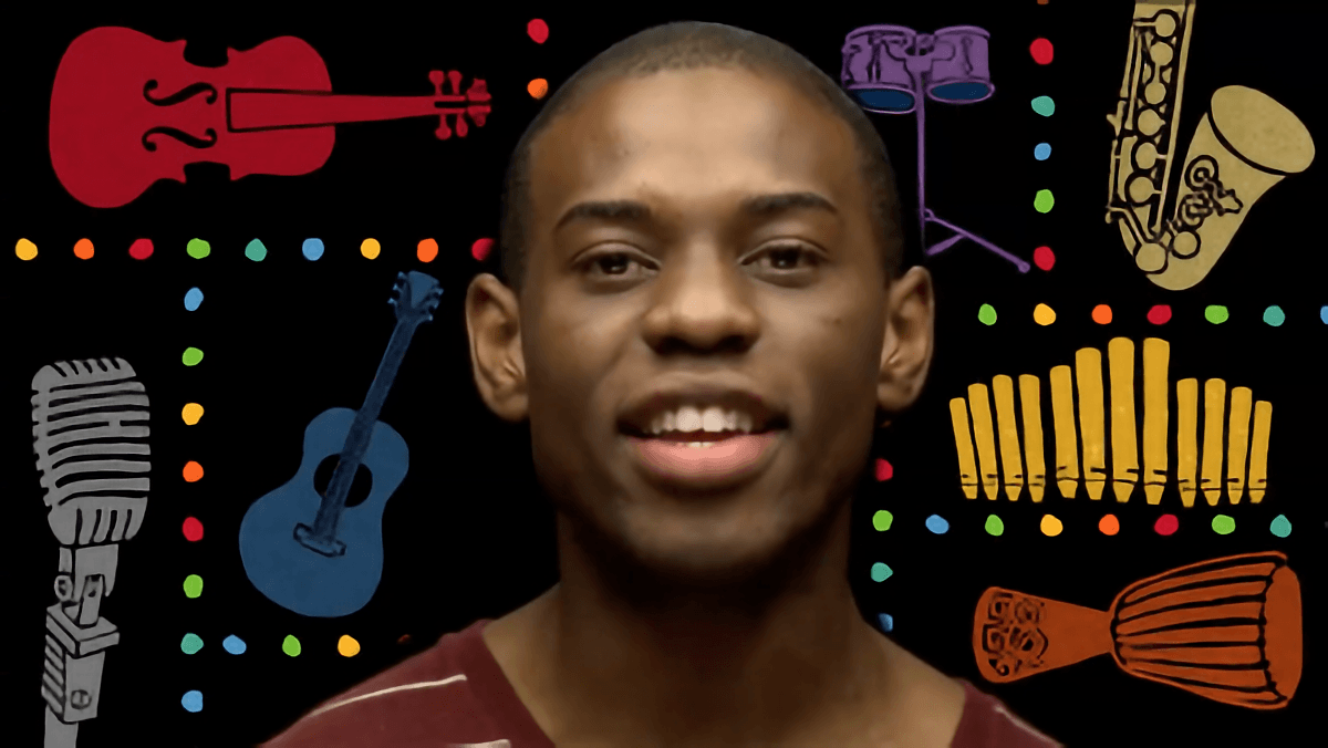 black guy with the colorful background