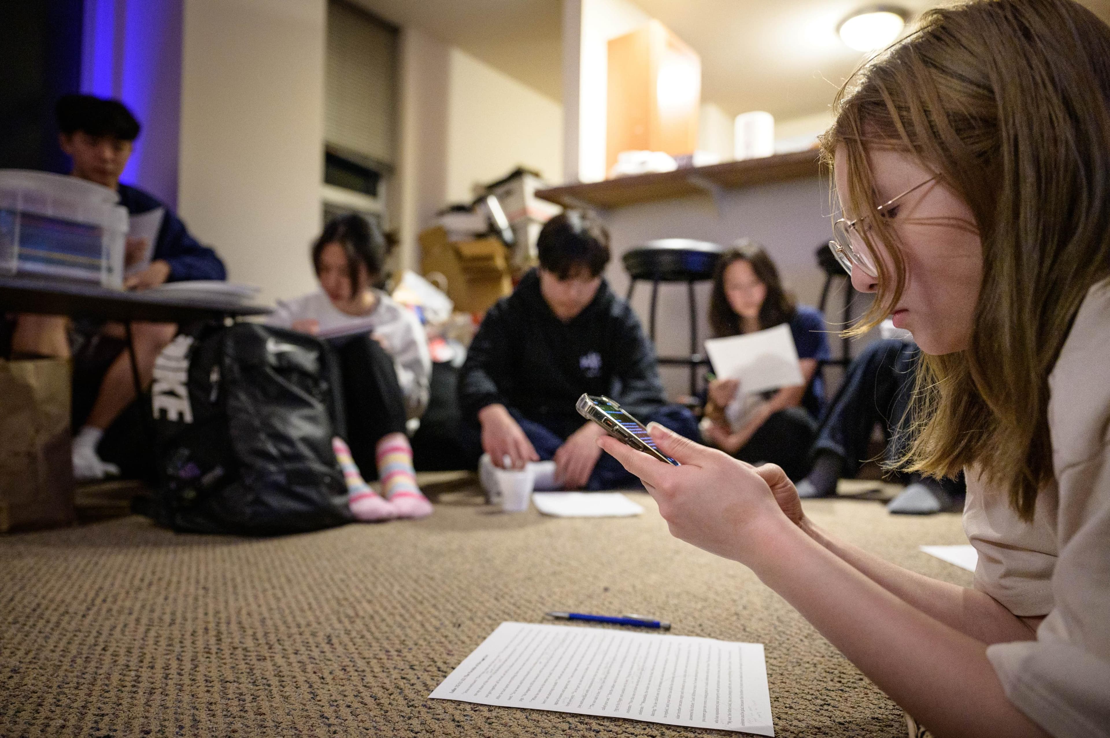 a group of students studying